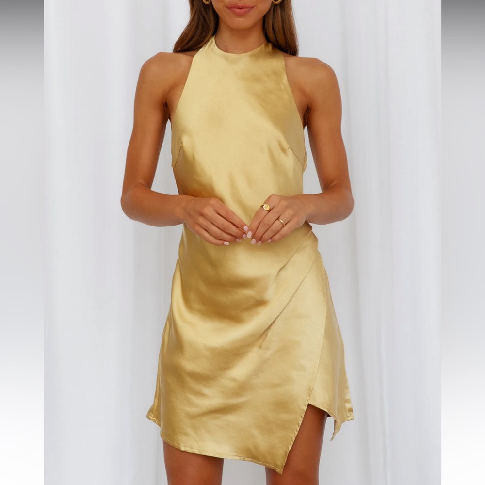 Hello Molly Halter mini dress oyster / blush color - size Small